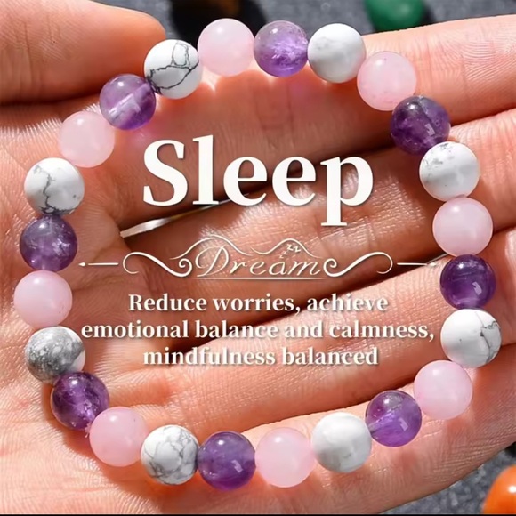 Aura Balancing Sleep Bracelet –Natural Stone 
White Turquoise, Amethyst & Rose - Picture 2 of 8